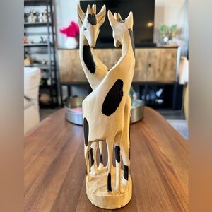 Carved Wood Artisan Giraffes Sculpture